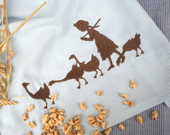 Embroidered tea towel goose girl organic cotton GOTS