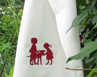 embroidered tea towel organic cotton GOTS children with calf cow paper cut