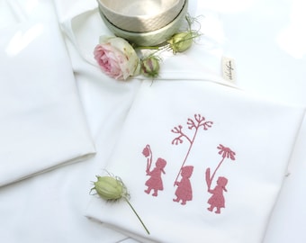 Embroidered tea towel flower children organic cotton GOTS paper cut