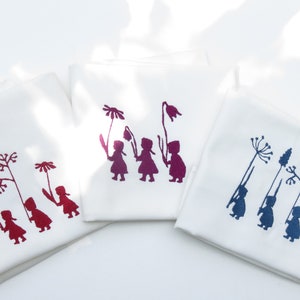 3 bestickte Geschirrtücher GOTS Biobaumwolle Set Scherenschnitt Blumenkinder Gräser Märchen