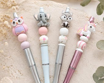 Handgemachter Perlen Kugelschreiber • süßer Motiv Stift • Kawaii Schreibstift • Geschenk für Kinder & Erwachsene • Tier Stift mit Perlen