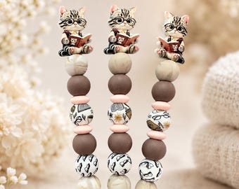 Häkelnadel mit Silikonperlen • Minimalistisch & hochwertig • Ergonomischer Griff • Geschenk für Häkelliebhaber • Topper Katze aus Harz