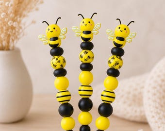Häkelnadel mit Silikonperlen • Minimalistisch & hochwertig • Ergonomischer Griff • Handmade Geschenk Häkelliebhaber • Topper Bienchen