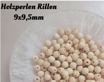 Houten kralen * groeven * Hinoki hout * onbehandeld * naturel * Ø 9 x 9,5 mm * 20 stuks (0,15EUR/stuk)