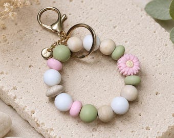 Schlüsselarmband Holz & Silikonperlen • personalisiert • Wrist Keychain • Schlüsselanhänger • handgemacht • Boho Accessoire • Geschenk Idee