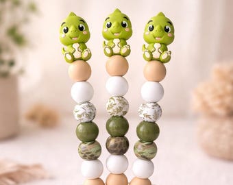 Häkelnadel mit Silikonperlen • Minimalistisch & hochwertig • Ergonomischer Griff • Handmade Geschenk für Häkelliebhaber • Topper Baby Dino