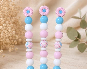Häkelnadel mit Silikonperlen • Minimalistisch & hochwertig • Ergonomischer Griff • Handmade Geschenk für Häkelliebhaber • Topper BLUME rosa