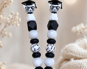 Häkelnadel mit Silikonperlen • Minimalistisch & hochwertig • Ergonomischer Griff • Handmade Geschenk für Häkelliebhaber • Topper Katze Uni