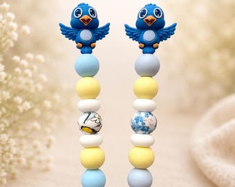 Häkelnadel mit Silikonperlen • Minimalistisch & hochwertig • Ergonomischer Griff • Handmade Geschenk für Häkelliebhaber • Topper Vogel