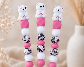 Häkelnadel mit Silikonperlen • Minimalistisch & hochwertig • Ergonomischer Griff • Handmade Geschenk für Häkelliebhaber • Topper Eisbär