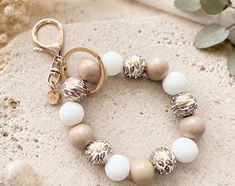 Schlüsselarmband Silikon/Holzperlen • personalisiert • Schlüsselanhänger • Wrist Keychain • handgemacht • Geschenk Idee • Perlen Accessoire