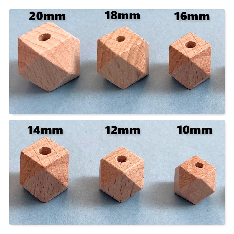 Holzperlen Hexagon hochwertiges Buchenholz Sechskantperlen geometrische Polygonperlen Ø 10-20 mm 6 Stück Bild 2