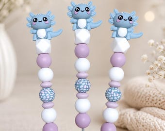 Häkelnadel mit Silikonperlen • Minimalistisch & hochwertig • Ergonomischer Griff • Handmade Geschenk für Häkelliebhaber • Topper Axolotl