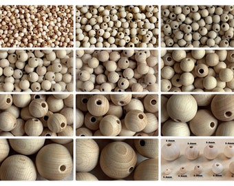 Wooden beads * Beech or hornbeam * natural untreated * Sizes: Ø 4 mm - Ø 35 mm * DIY * Macrame * All kinds of crafts * DIY * Jewelry