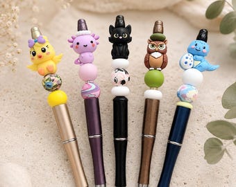 Handgemachter Perlen Kugelschreiber • süßer Motiv Stift • Kawaii Schreibstift • Geschenk für Kinder & Erwachsene • Tier Stift mit Perlen