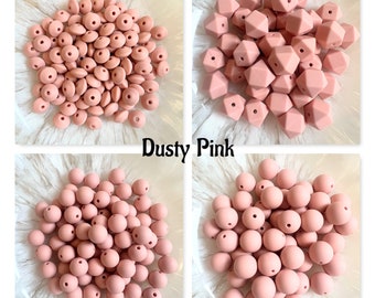 Silikon Perlen * Linsen * Hexagon * Rund * Ø 10 - 12 - 14 - 15 mm * BPA frei * dusty pink