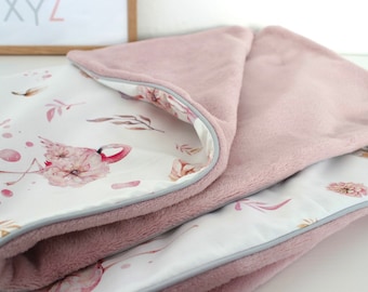 Embroider name is free!!! Baby blanket cuddle blanket baby stroller blanket blanket flamingo flower fleece dusky pink