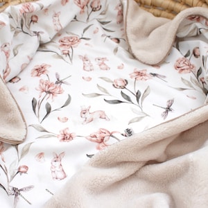 Embroidering a name is free!!! Baby blanket cuddly blanket fleece light brown bunny flowers plants baby stroller blanket blanket
