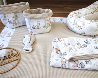 Set fasciatoio fasciatoio baby animali del bosco waffle lpique beige tessuti Öko Tex Standard 100