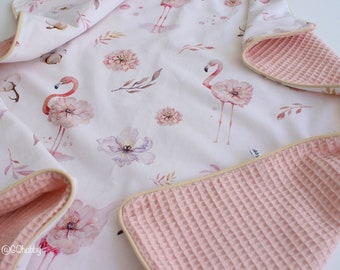 Het borduren van je naam is gratis! Babydeken kinderwagendeken wafel piqué roze flamingo bloem