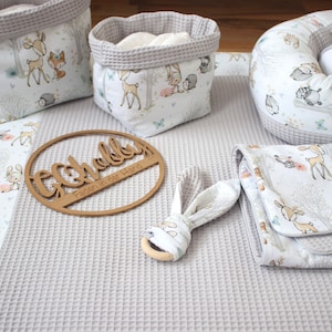 trocador | Trocador de mesa | Trocador | “Bebés animais da floresta + waffle lpique cinza claro” Öko Tex Standard 100
