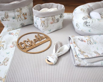 Changing mat set "Baby forest animals + waffle lpique light gray" Öko Tex Standard 100