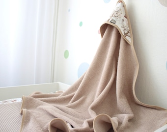 Hooded Towel Bath Towel Terry Beige Forest Animals Baby Hooded Towel