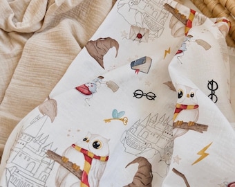 Conjunto de muselinas personalizadas | 2 pañales de muselina para bebé | Paño para eructar con nombre | Muselina orgánica, con certificación Oeko-Tex | Regalo para baby shower | Harry Potter