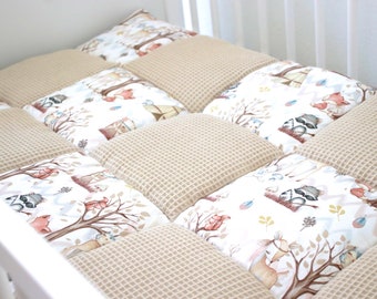 Name stiken is free! Baby blanket/crawling blanket about 3 cm thick!!! Waffle pique beige/light brown forest animal animal