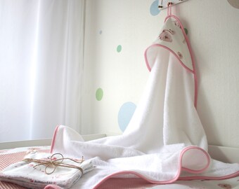 Hooded Towel Bath Towel Terry Cloth White Flamingo Flowers Baby Hooded Towel