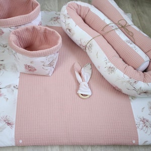 Changing mat set changing mat "Storks+Waffle pique pink" fabrics Öko Tex Standard 100