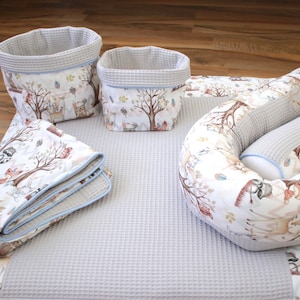 Set fasciatoio fasciatoio &quot;Animali della foresta + waffle piqué grigio chiaro&quot; tessuti Öko Tex Standard 100