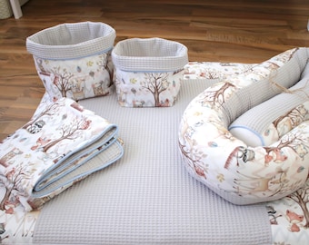 Set de matelas à langer "Animaux de la forêt + piqué gaufré gris clair" tissus Öko Tex Standard 100