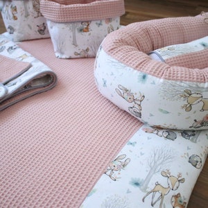 Changing mat set changing mat "Baby forest animals + waffle pique pink" fabrics Öko Tex Standard 100