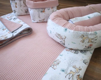 Changing mat set | Changing mat "Baby forest animals + waffle pique pink" fabrics Öko Tex Standard 100