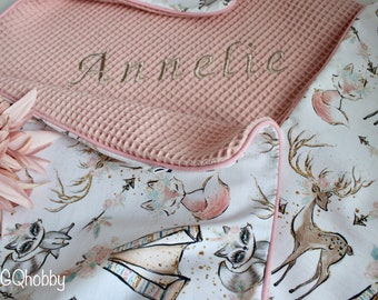 Embroidering your name is free! Baby blanket stroller blanket blanket waffle lpique pink