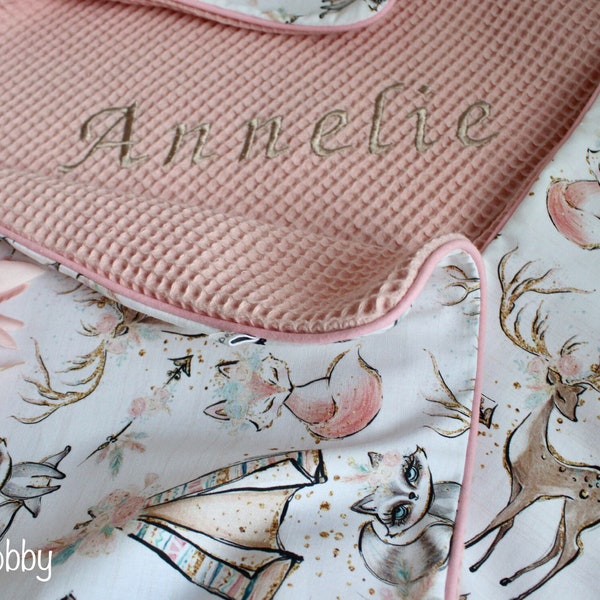 Embroidering your name is free! Baby blanket stroller blanket blanket waffle lpique pink