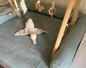 Wickelauflage Set | Wickelunterlage "Waffelpique altgrün+Frottee altgrün" Stoffe Öko Tex Standard 100