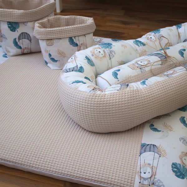 Ensemble matelas à langer matelas à langer "Lion Jungle + Waffle Pique beige" tissus Öko Tex Standard 100