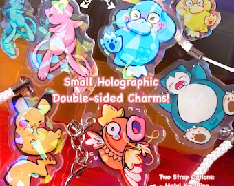 Small Holographic Clear Acrylic Charms - 1.5" Pikachu, Magikarp, Mew, Psyduck, Snorlax