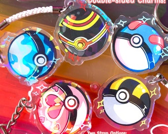 Small Holographic Clear Acrylic Charms - 1.5" Pokeballs, Greatball, Ultraball, Luxball, Diveball, Loveball