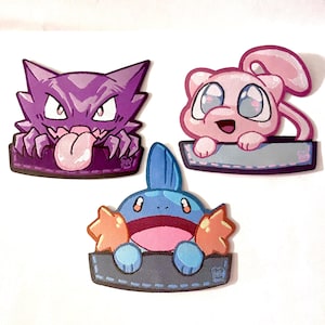Iron On 3" Woven Patch - Mew, Haunter, Mudkip