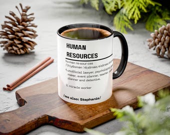 Zabawny kubek z definicją zasobów ludzkich, prezent dla działu HR, kubek na kawę z akcentem