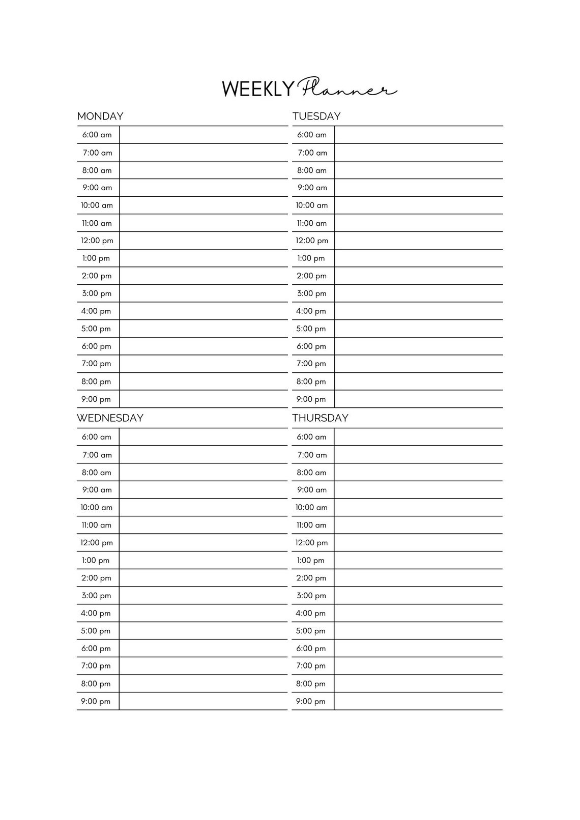 Printable Weekly Planner | Time Box Planner | Simple & Minimalist ...
