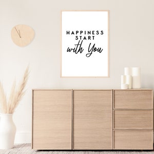 Inspirational Self Care Wall Art, Happiness Start With You Sign, Motivational Quotes Wall Art, Inspirational Quote Living Room Wall Art Gift