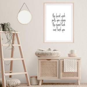 Inspiring Wall Decor for the Office: The Hard Work Puts You Where The Good Luck Can Find You, Boost Motivation and Productivity, Digital Art