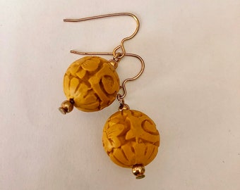 Yellow Lacquer Antique Earrings