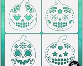Sugar Skull Pumpkins 4 Stencil Set - Durable and reusable stencil for DIY painting, crafting and scrapbooking projects