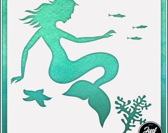 Mermaid #4 - Durable and reusable stencil for DIY painting, crafting and scrapbooking projects