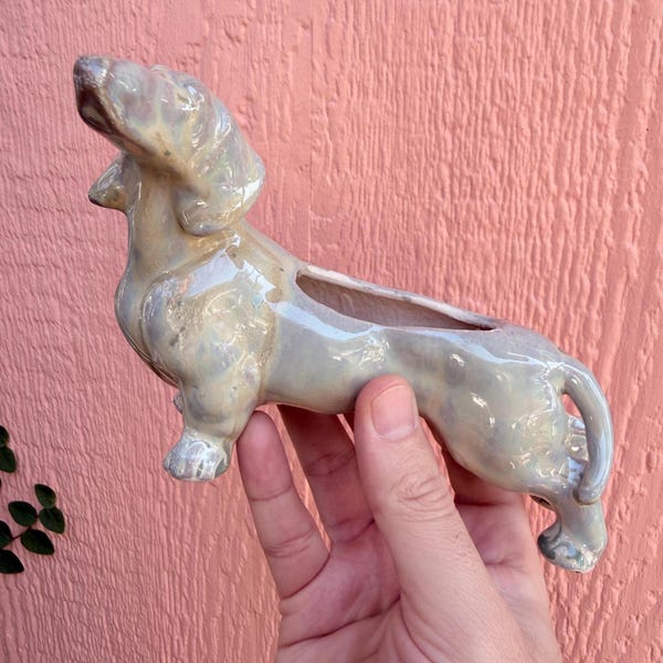 Vaso per bassotto in ceramica colata a mano / Vaso per cani bassotto in stile vintage
